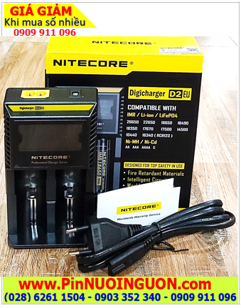 Nitecore D2; Máy sạc pin Nitecore D2 _02 khe sạc _có màn hình LCD _sạc 1-2 pin AA, AAA, C, 18650, 18350,26650 chính hãng  